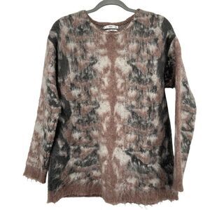 MNG Mohair Blend Crew Neck Sweater Tan Gray Cream Size 8‎